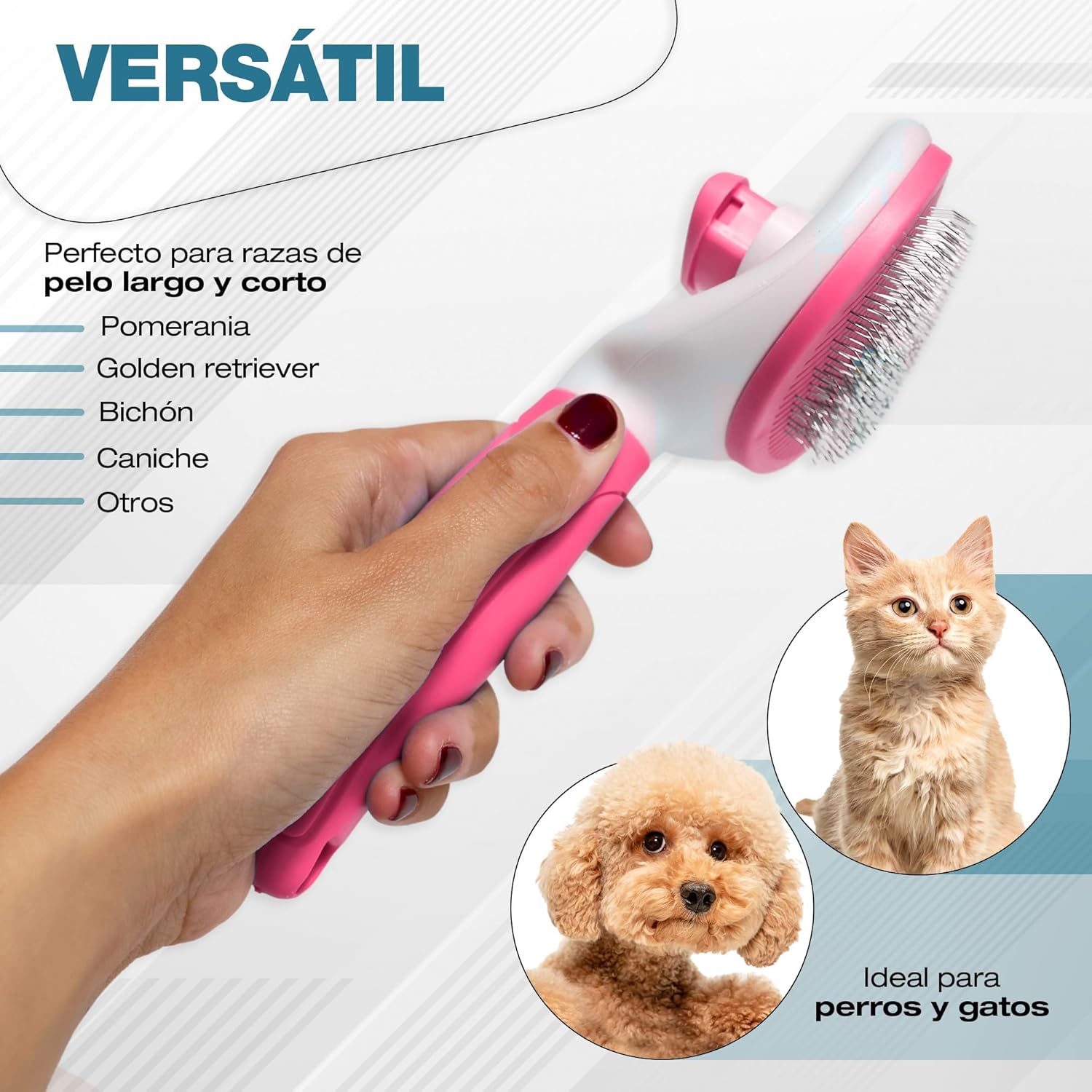 🐾¡Cepillo Rosa Retráctil "Un-Click" Quitapelos para Mascotas! 🐾✨
