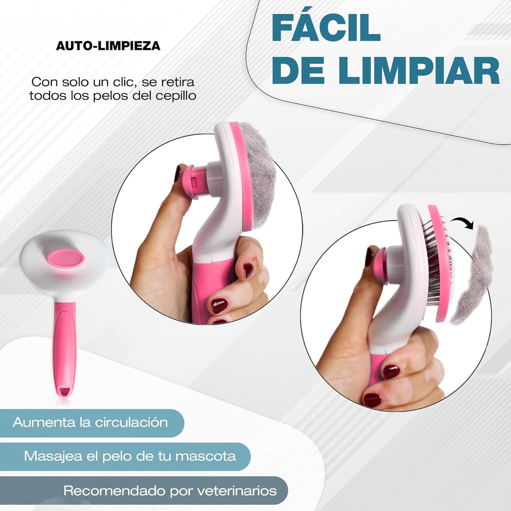 🐾¡Cepillo Rosa Retráctil "Un-Click" Quitapelos para Mascotas! 🐾✨